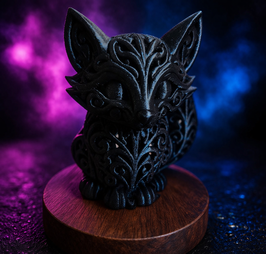Intricate Black Fox Figurine - Mystic Desk Lamp & Fantasy Decor LED Lamp