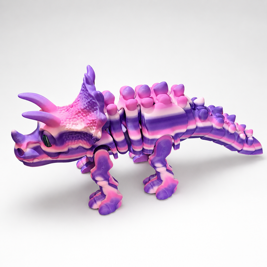 10-Inch Pink & Purple Articulated Triceratops