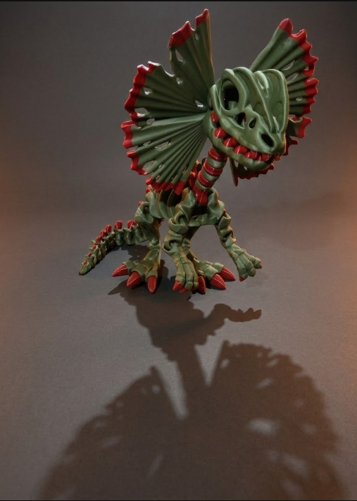 Giant articulated Dilophosaurus