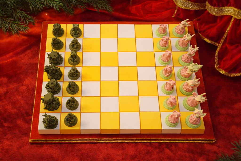 Artisan 3D-Printed Chess Board with Matching Pieces