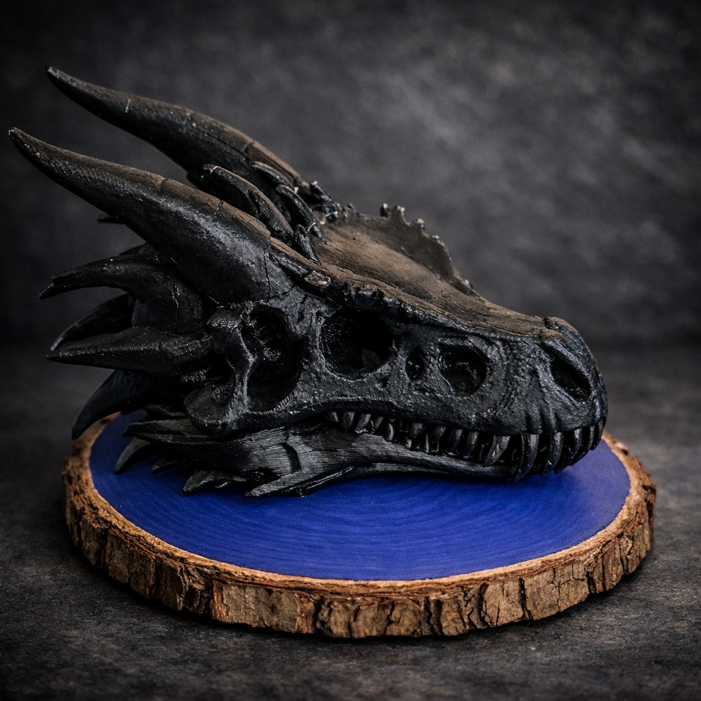 Black Dragon Skull Figurine - Fantasy Desk Decor