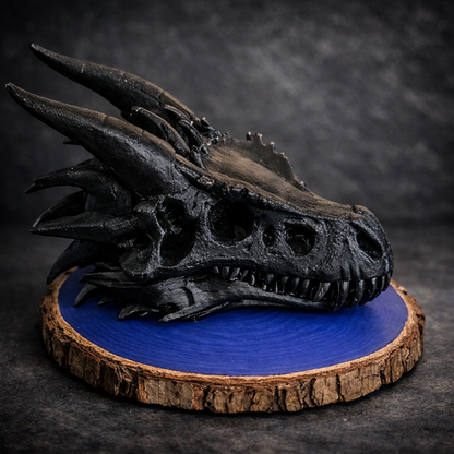Black Dragon Skull Figurine - Fantasy Desk Decor