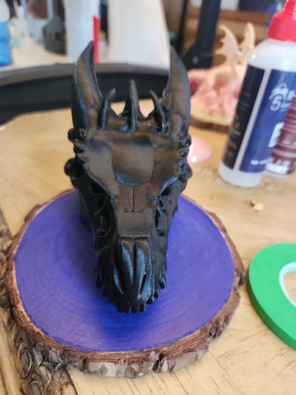 Black Dragon Skull Figurine - Fantasy Desk Decor