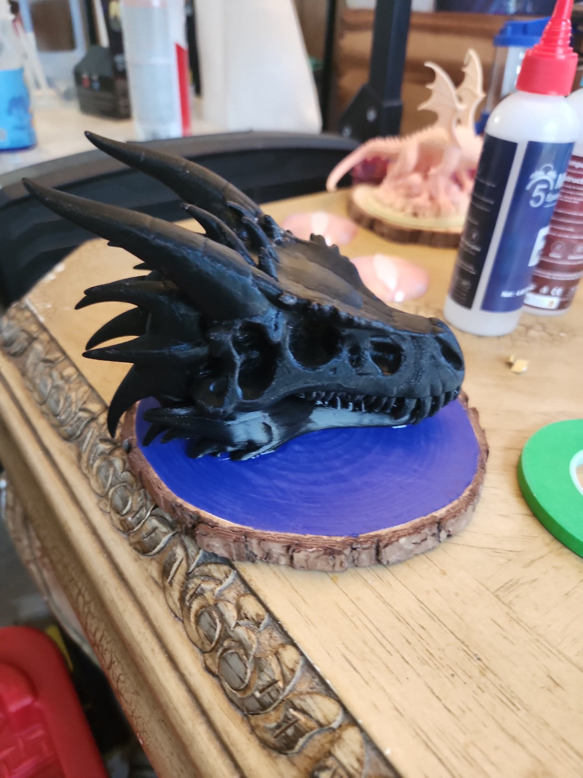 Black Dragon Skull Figurine - Fantasy Desk Decor