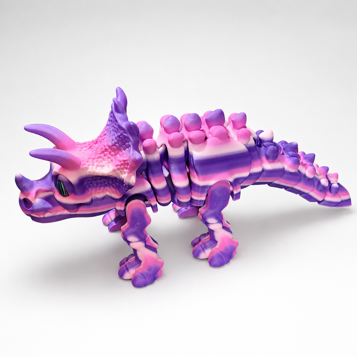 10-Inch Pink & Purple Articulated Triceratops