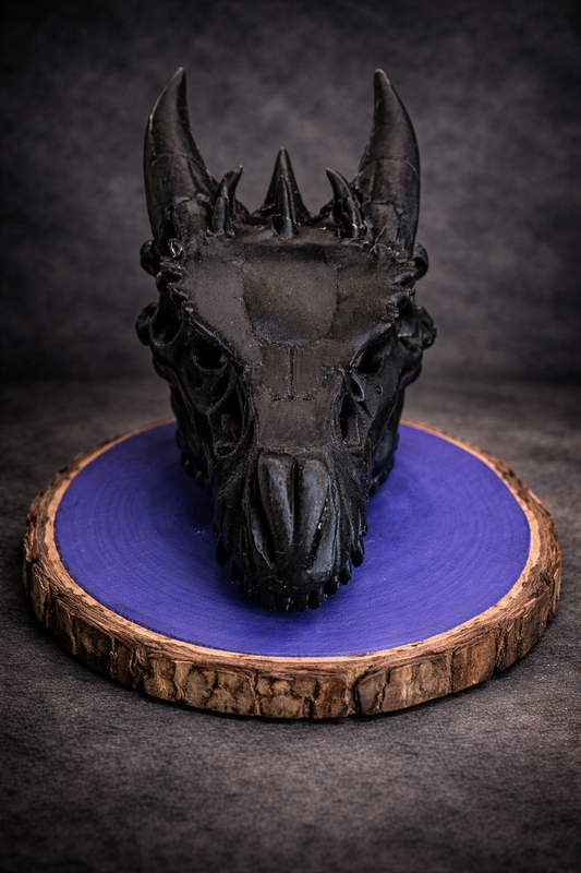 Black Dragon Skull Figurine - Fantasy Desk Decor